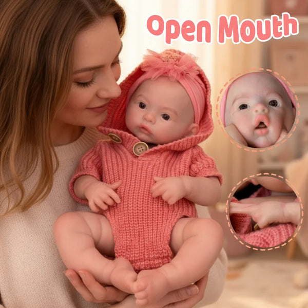 "Meadow" – 18" Full Silicone Reborn Baby Girl Doll with Open Mouth & Realistic Weight (Painted or Unpainted)