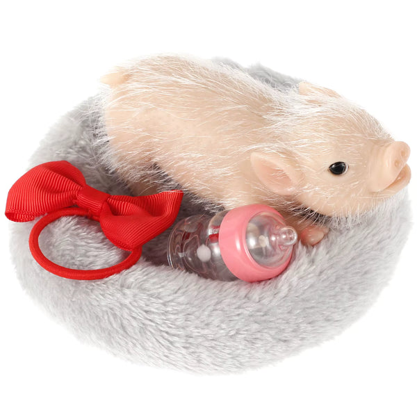 "Pip" - 6" Mini Silicone Reborn Piglet Doll with Nest & Bottle