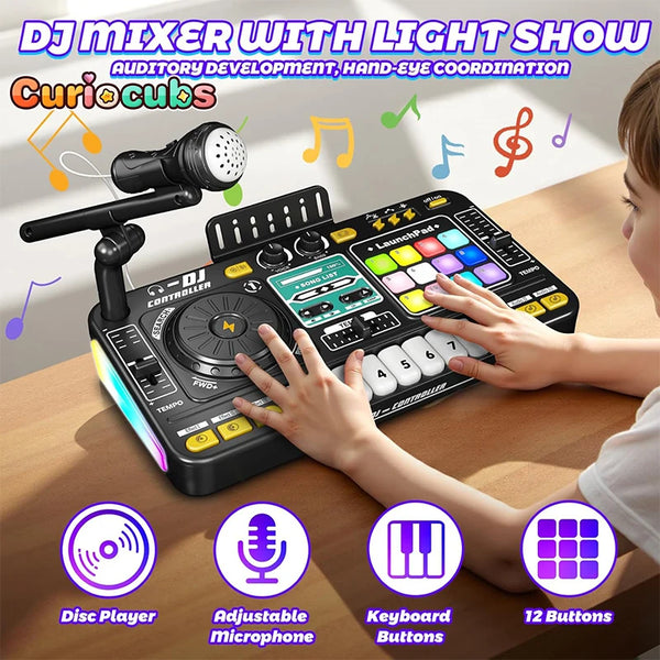 Kid Musical DJ Mixer with Microphone & Bluetooth Turntable Console