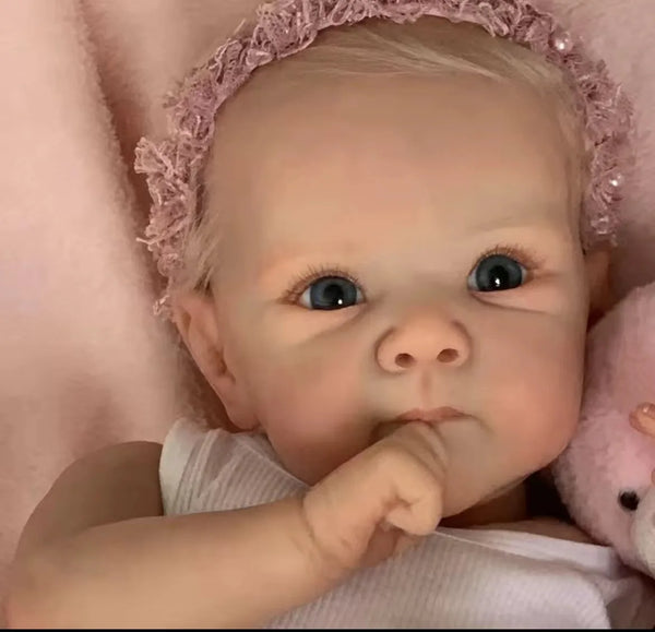 "Bettie Bebe" – 19" Full Vinyl Reborn Baby Girl Doll with Rooted White Hair & Hand-Painted Realism